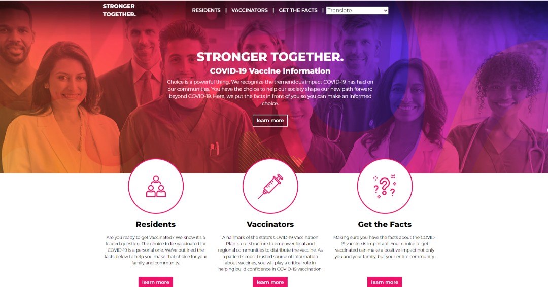 View of the homepage of the state vaccine website